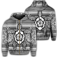 Hawaiian Turtle Polyensian Tribal Zip Hoodie White Unisex Art - Polynesian Pride