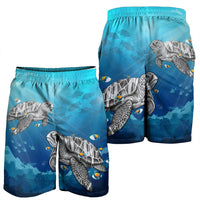 Hawaiian Turtle Swim With Fish In The Ocean Polynesian Men's Shorts - AH - Polynesian Pride