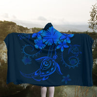 Hawaiian Turtles Hibiscus Plumeria Polynesian Hooded Blanket - Blue - AH - Polynesian Pride
