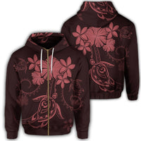 Hawaiian Turtles Hibiscus Plumeria Polynesian Zip Hoodie Pink Unisex Art - Polynesian Pride