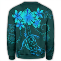 Hawaiian Turtles Hibiscus Plumeria Polynesian Sweatshirt - Turquoise - AH - Polynesian Pride