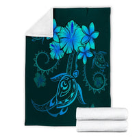 Hawaiian Turtles Hibiscus Plumeria Polynesian Premium Blankets - Turquoise - AH - Polynesian Pride