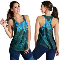 Hawaiian Turtles Hibiscus Plumeria Polynesian Racerback Tank - Turquoise - AH Black - Polynesian Pride
