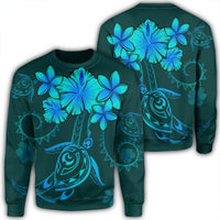 Hawaiian Turtles Hibiscus Plumeria Polynesian Sweatshirt - Turquoise - AH Unisex Black - Polynesian Pride