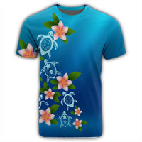 Hawaiian Tuttle And Plumeria Flower In The Sea Polynesian T Shirt AH - Polynesian Pride