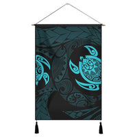 Hawaiian Two Turtle Polynesian Hanging Poster Blue AH Hanging Poster Cotton And Linen - Polynesian Pride