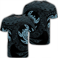 Hawaiian Two Turtle Polynesian T Shirt Pastel Blue AH Unisex Black - Polynesian Pride