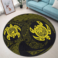 Hawaiian Two Turtle Polynesian Round Carpet Yellow AH - Polynesian Pride