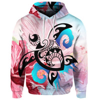 Custom Hawaiian Wave Hibiscus Watercolor Turtle Polynesian Hoodie - Polynesian Pride