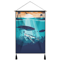 Hawaiian Whale And Turtle In Sunset Polynesian Hanging Poster - AH Hanging Poster Cotton And Linen - Polynesian Pride
