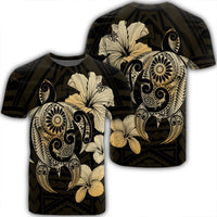 Hibiscus Plumeria Mix Polynesian Turtle T Shirt AH Unisex Black - Polynesian Pride