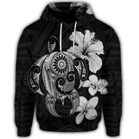 Hibiscus Plumeria Mix Polynesian Turtle Hoodie Gray - Polynesian Pride