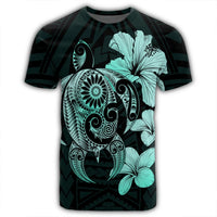 Hibiscus Plumeria Mix Polynesian Turtle T Shirt Turquoise AH - Polynesian Pride