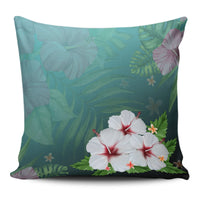 Hibiscus White Flower Gleeful Pillow Covers One Size Zippered Pillow Case 18"x18"(Twin Sides) Black - Polynesian Pride