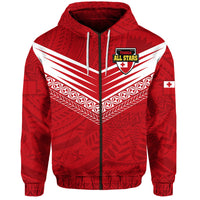 Custom PolynesianPride Tonga Rugby Tongan Kupesi Ngatu Design Hoodie LT9 Zip Hoodie Red - Polynesian Pride
