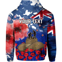 Custom New Zealand ANZAC Day Hoodie Grunge Aotearoa Flag and Red Poppy LT9 - Polynesian Pride