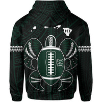Polynesian Kakau Warrior Turtle American Football Map of Hawaii Zip Hoodiep Black - Polynesian Pride