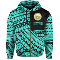 Polynesian Protect Mauna Kea Kanaka Maoli Hawaii Zip Hoodie Turquoise Quarter Style - Polynesian Pride
