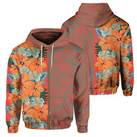 Tropical Polynesian Hawaiian Hoodie Zip Haka Style Unisex Orange - Polynesian Pride