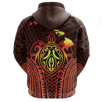 Hawaiian Kanaka Turtle Polynesian Hoodie Zip Orange Stronge Style - Polynesian Pride