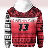 Custom Wallis and Futuna Rugby Zip Hoodie Polynesian Clever Red Custom Text and Number - Polynesian Pride