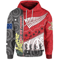 Custom ANZAC Day Lest We Forget Hoodie Australia Indigenous and New Zealand Maori Red - Polynesian Pride