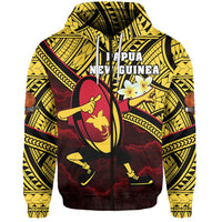 Papua New Guinea Rugby Zip Hoodie Style Dab Trend Unisex Yellow - Polynesian Pride