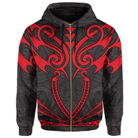 Hawaii Kanaka Polynesian Football Jersey Hoodie Zip Grey and Red Bernice Style - Polynesian Pride