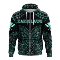 Hawaiian Kanaka Map Polynesian Kahoolawe Hoodie Zip Turquoise Brad Style - Polynesian Pride