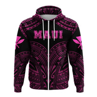 Hawaiian Kanaka Map Polynesian Maui Hoodie Zip Pink Brad Style - Polynesian Pride