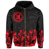 Hawaii Map Hibiscus Polynesian Hoodie Zip Lithe Style - Polynesian Pride