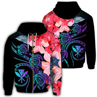 Hawaii Turtle Polynesian Tropical Hoodie (Zip up) Cora Style Black - Polynesian Pride