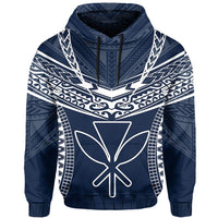 Hawaiian Kanaka Map Football Jersey Hoodie Blue and White Roger Style - Polynesian Pride