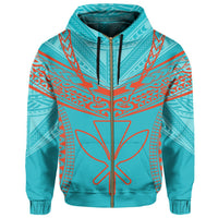 Hawaiian Kanaka Map Football Jersey Hoodie Zip Cyan Roger Style - Polynesian Pride