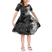 Hawaii Flowers Mix Tribal Pattern Short Sleeves Dress KID LT6 KID White - Polynesian Pride