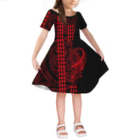 Hawaii Polynesian Warrior Kakau Short Sleeves Dress KID LT6 KID Red - Polynesian Pride