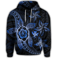Kanaka Map Hibiscus Plumeria Turtle Art Blue Polynesian Hoodie - Polynesian Pride
