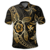 Kanaka Map Hibiscus Plumeria Turtle Art Gold Polynesian Polo Shirt - Polynesian Pride
