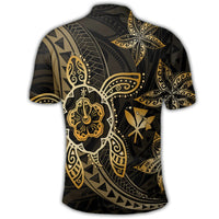 Kanaka Map Hibiscus Plumeria Turtle Art Gold Polynesian Polo Shirt - Polynesian Pride