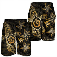 Kanaka Map Hibiscus Plumeria Turtle Art Gold Polynesian Men's Shorts - AH - Polynesian Pride
