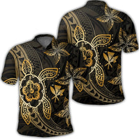 Kanaka Map Hibiscus Plumeria Turtle Art Gold Polynesian Polo Shirt Unisex Black - Polynesian Pride