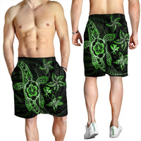 Kanaka Map Hibiscus Plumeria Turtle Art Green Polynesian Men's Shorts - AH - Polynesian Pride