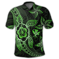 Kanaka Map Hibiscus Plumeria Turtle Art Green Polynesian Polo Shirt - Polynesian Pride
