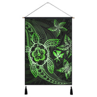 Kanaka Map Hibiscus Plumeria Turtle Art Green Polynesian Hanging Poster - AH Hanging Poster Cotton And Linen - Polynesian Pride