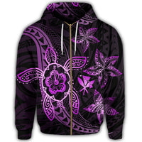 Kanaka Map Hibiscus Plumeria Turtle Art Pink Polynesian Zip Hoodie - Polynesian Pride