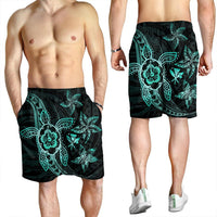 Kanaka Map Hibiscus Plumeria Turtle Art Turquoise Polynesian Men's Shorts - AH - Polynesian Pride