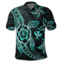 Kanaka Map Hibiscus Plumeria Turtle Art Turquoise Polynesian Polo Shirt - Polynesian Pride