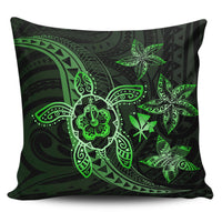 Kanaka Map Hibiscus Plumeria Turtle Art Green Polynesian Pillow Covers One Size Zippered Pillow Case 18"x18"(Twin Sides) Green - Polynesian Pride