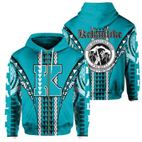 Hawaii Hoodie King Kekaulike High Zip Hoodie Unisex Turquoise - Polynesian Pride