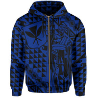 Hawaii Hoodie (Zip) King Kakau Kanaka Blue - Polynesian Pride